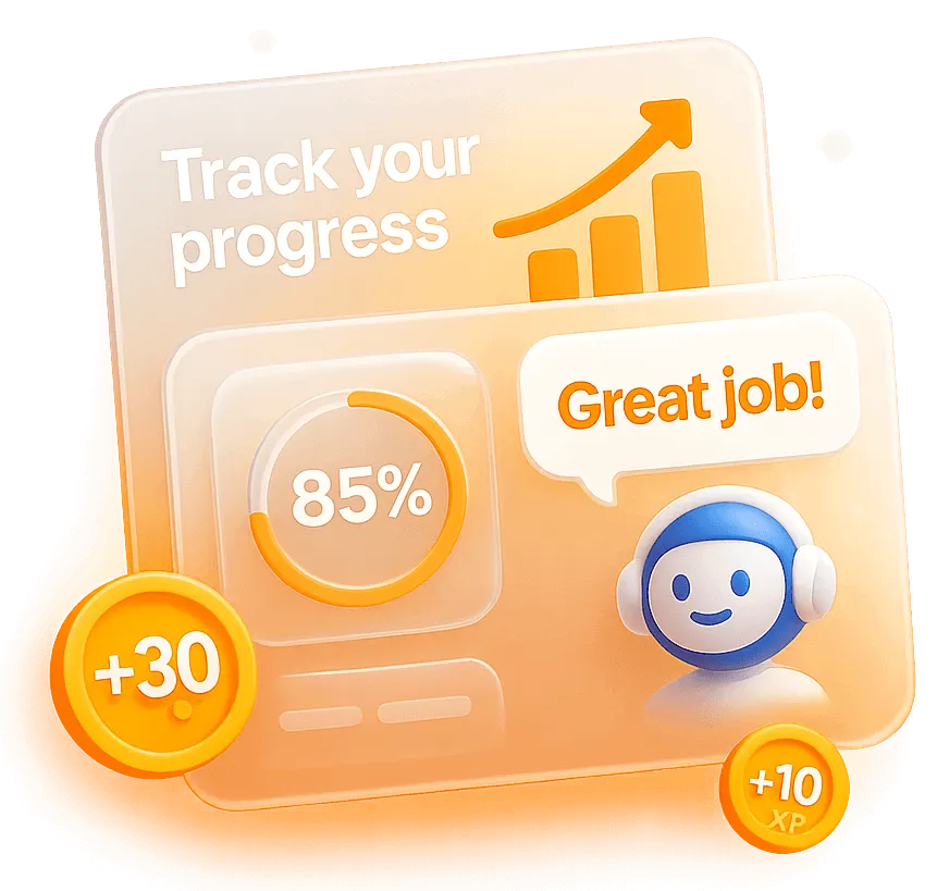 Dashboard with progress chart, leaderboard and achievement badges